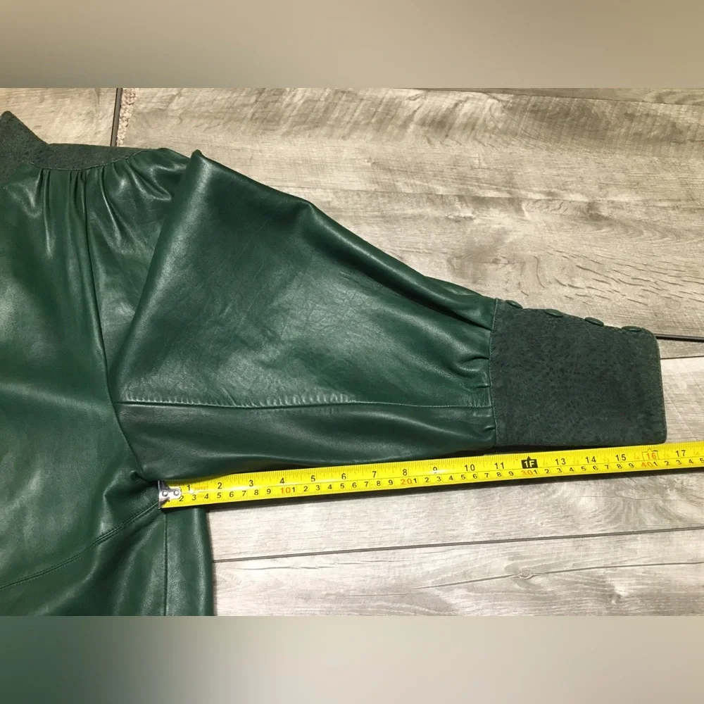 Vintage Fantasia Womens 80’s Bomber Coat Green Leather Oversized Jacket Sz Large